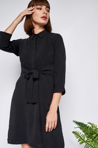 Black Solid Straight Dress, Black, image 3